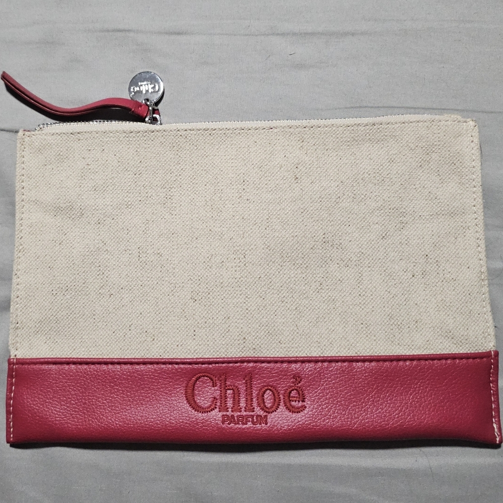Chloé Canvas & Red Leather Zip Pouch
